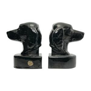 1950s Mid-century Vintage Frankoma Pottery Black Onyx Dog Bookends - Pair 7”